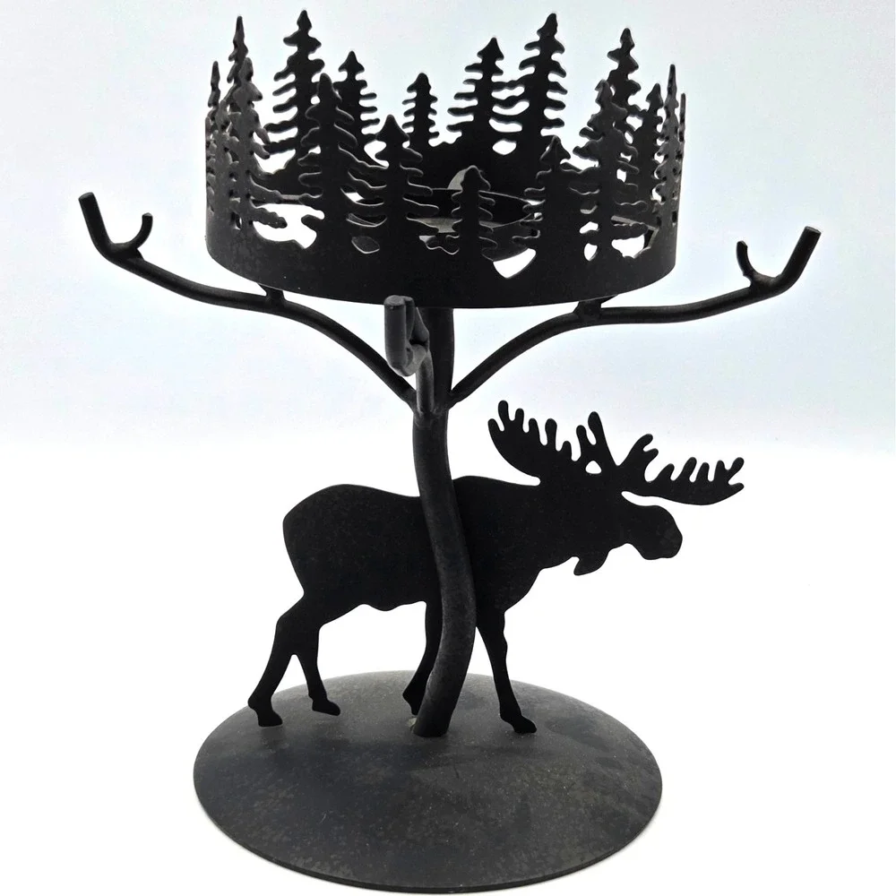Moose Tealight Candleholder Rustic Black Metal PartyLite Farmhouse Decor‎